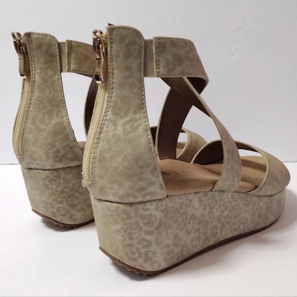 Corkys Beige Leopard Print Wedge Sandals
